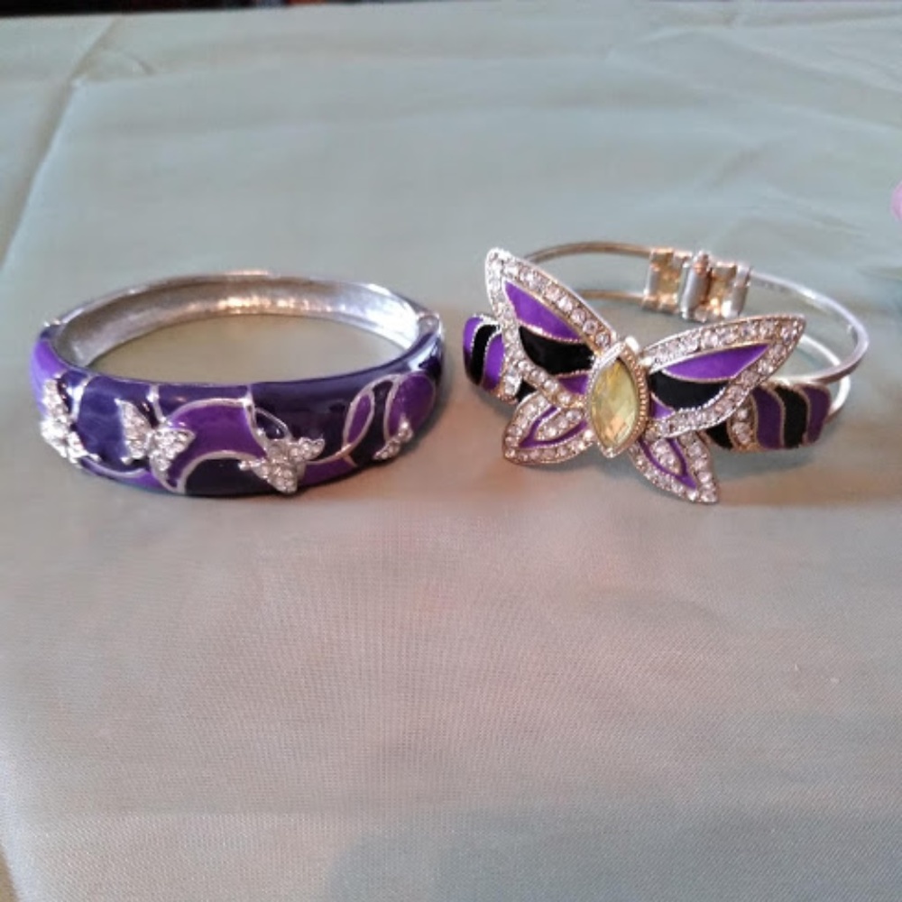 Two Purple Butterfly Bangle Bracelets One Price